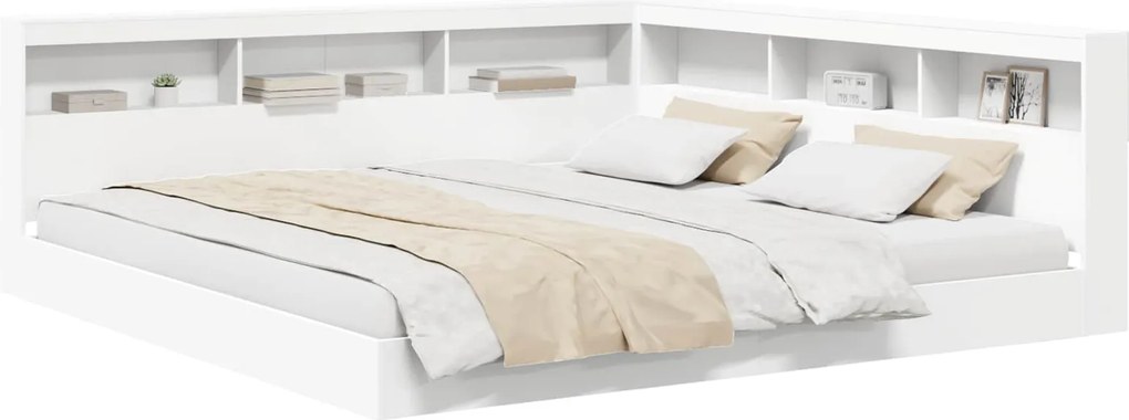 vidaXL Pat bibliotecă cu headboard Alb 180 x 200 cm Lemn compozit