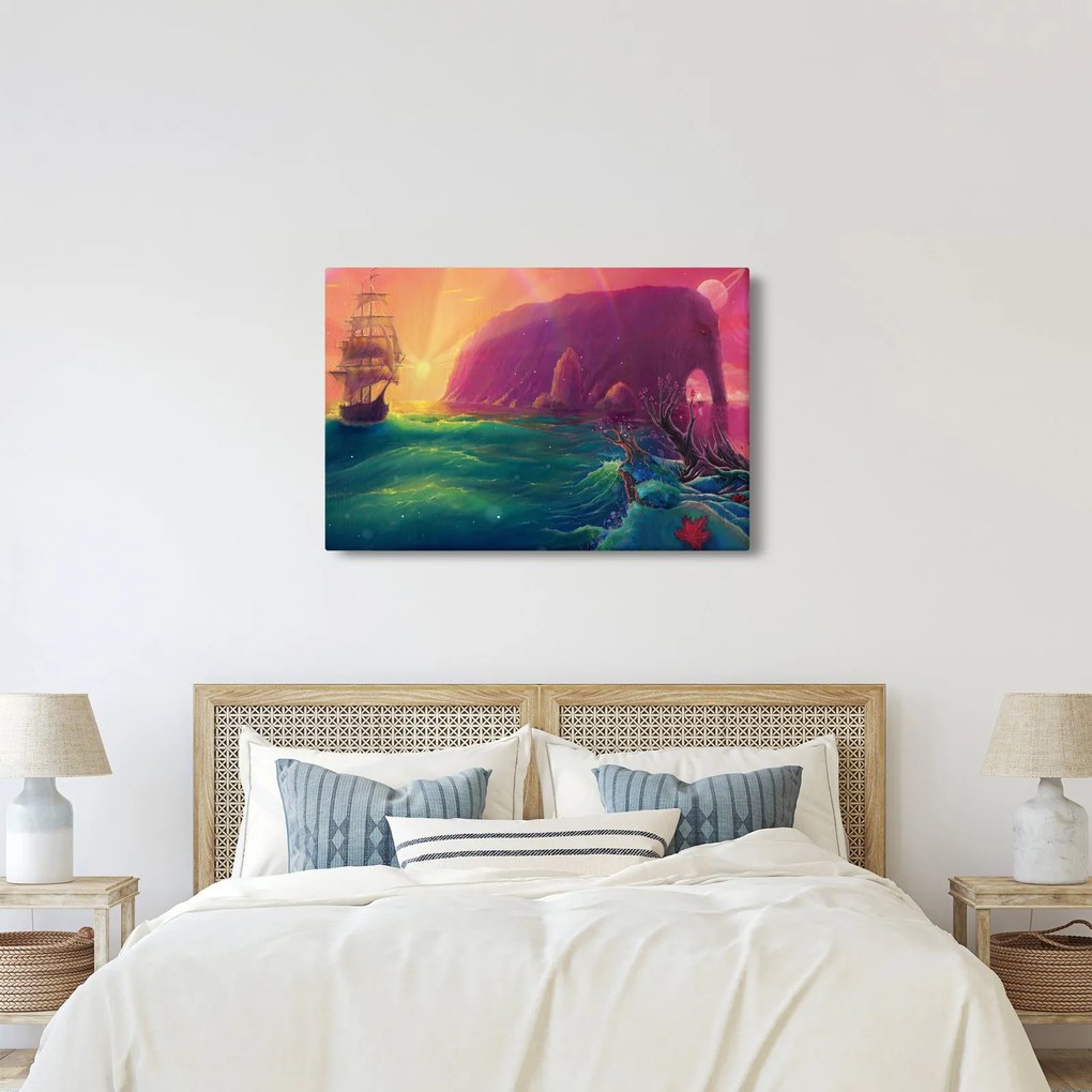 Tablou - Pictură în ulei, călătorie într-un țărăm fantastic (90x60 cm)