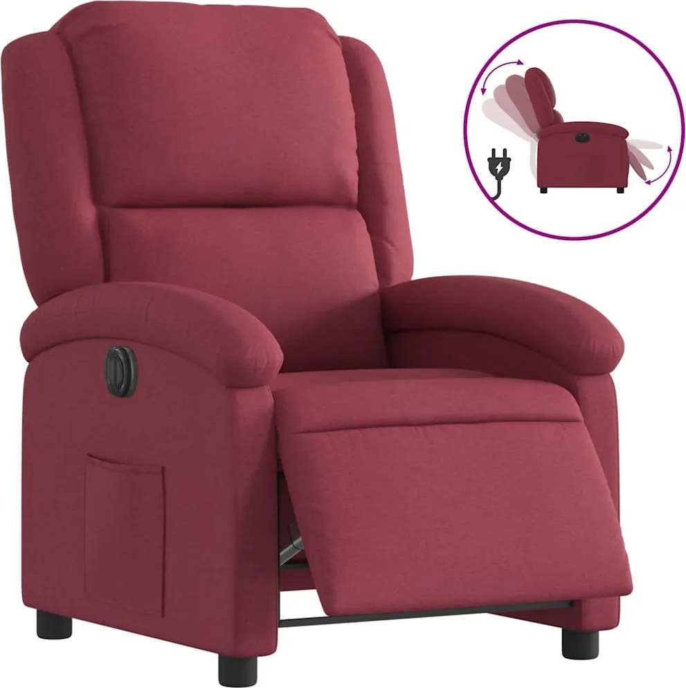 vidaXL Fotoliu rabatabil electric, roșu vin, material textil