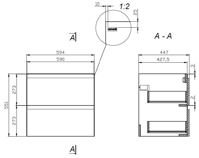 Mobilier pentru lavoar Cersanit, Moduo 60 cm, gri