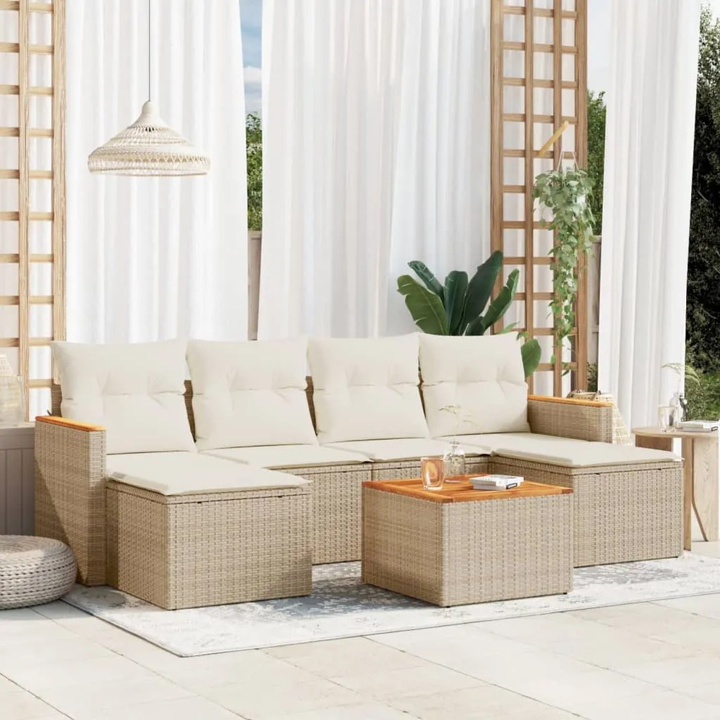 vidaXL Set canapele de grădină, 7 piese, cu perne, bej, poliratan