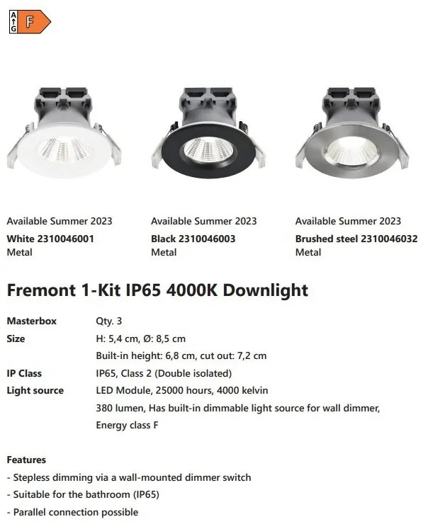 Spot incastrabil baie LED dimabil Fremont IP65 4000K negru