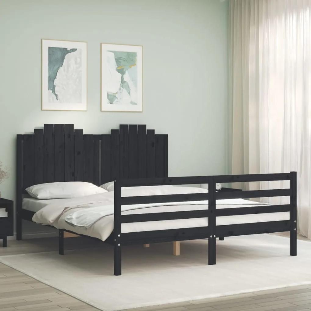 3194195 vidaXL Cadru de pat cu tăblie, negru, 160x200 cm, lemn masiv