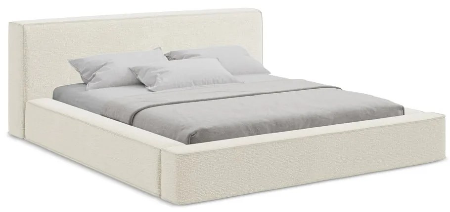 Pat dublu tapițat crem cu spațiu de depozitare cu grilă 140x200 cm Noho - Makamii