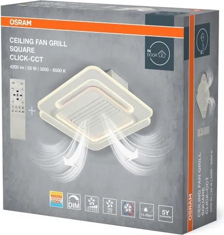 Osram - Plafonieră LED reglabilă cu ventilator, 55W/230V, alb + telecomandă
