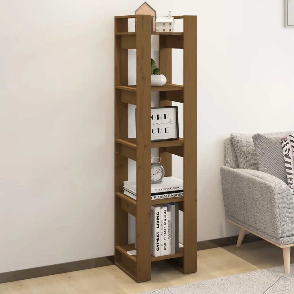 Bibliotecă/separator cameră, maro miere, 41x35x160 cm, lemn pin