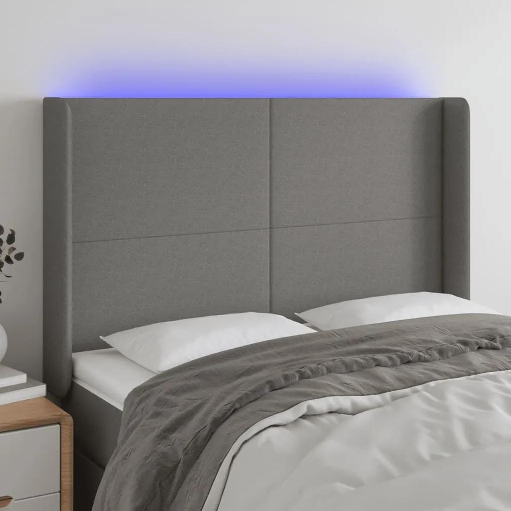 3123767 vidaXL Tăblie de pat cu LED, gri închis, 147x16x118/128 cm, textil