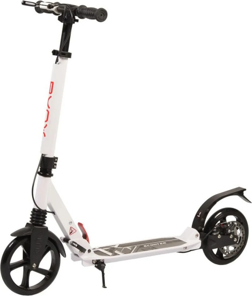 Trotineta din aluminiu cu frana pe disc NOVOKIDS™ Plexus Street Challenger, maxim 100 kg, Franare dubla, Suspensie dubla, Diametru roata 200 mm, Alb