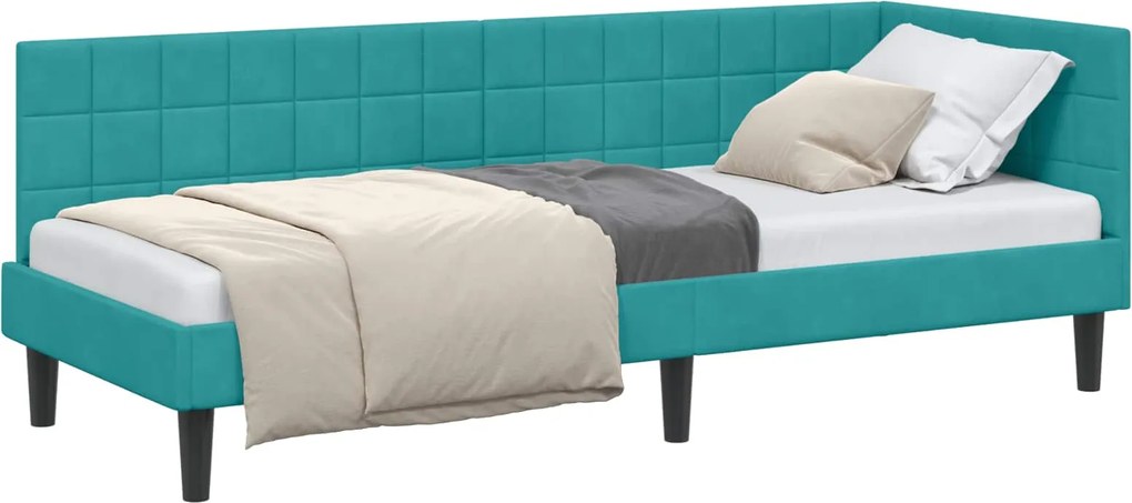 vidaXL Cadru de pat colțar cu headboard Turcoaz 80 cm x 200 cm Catifea