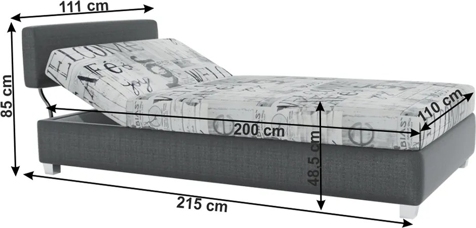 Pat de zi poziţionabil, gri închis/model, DOMEN NEW