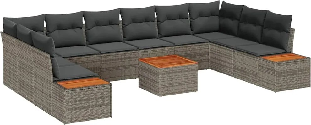 vidaXL Set de canapele pentru grădină cu pernă 11 pcs Gri Rattan poli