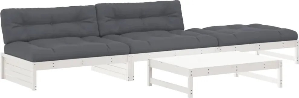 vidaXL Set mobilier de grădină cu perne, 4 piese, alb, lemn masiv