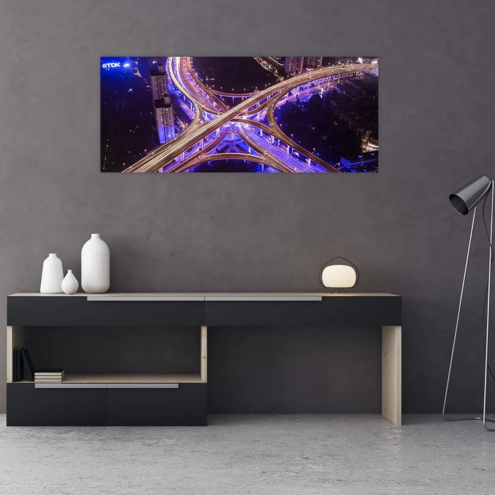 Tablou cu o interesecție mare noapte (120x50 cm)