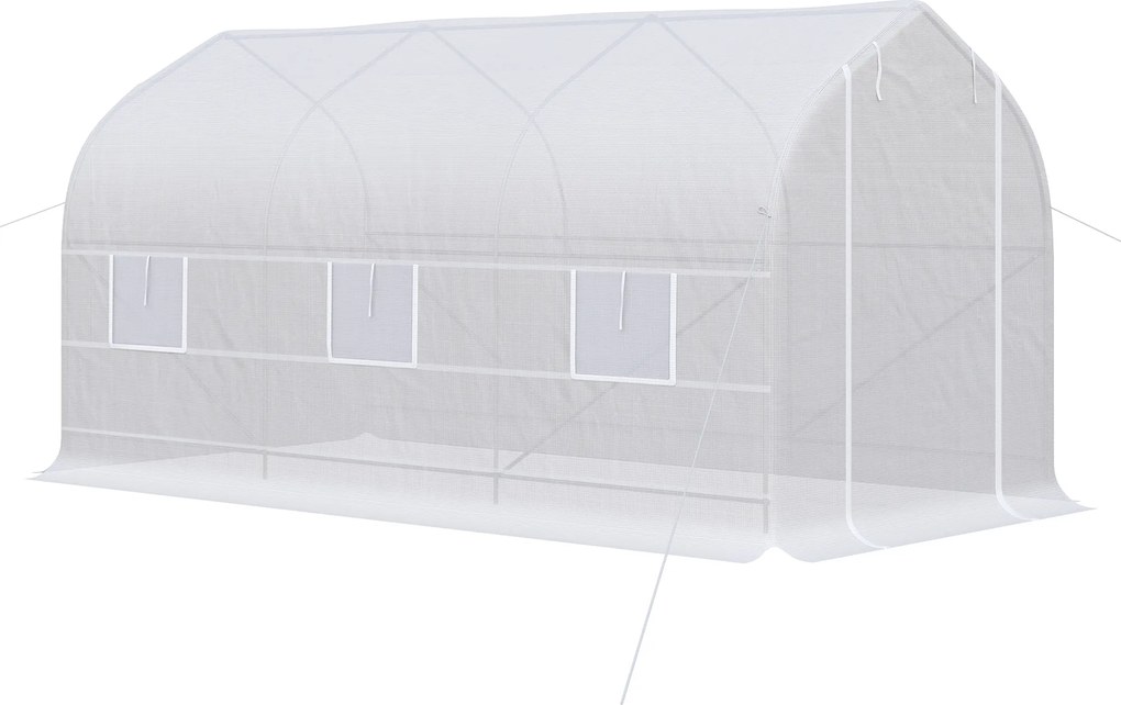 Outsunny Seră de Grădină a Tunnel 4x2x2 m cu Uși Rulabile și 6 Ferestre, Seră pentru Grădină cu Acoperiș înclinat, Structură din Metal și Acoperire PE, pentru Grădinărit Legume Flori Fructe, Alb | Aosom Romania