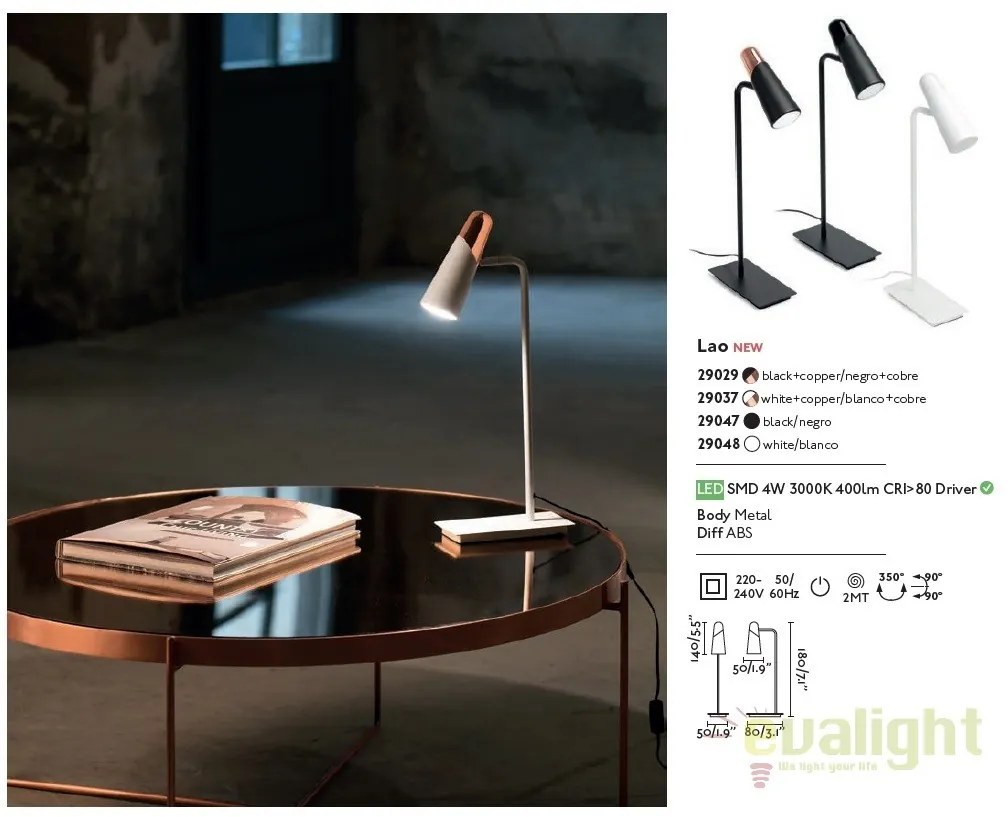 Veioza LED design modern minimalist LAO alb 29048