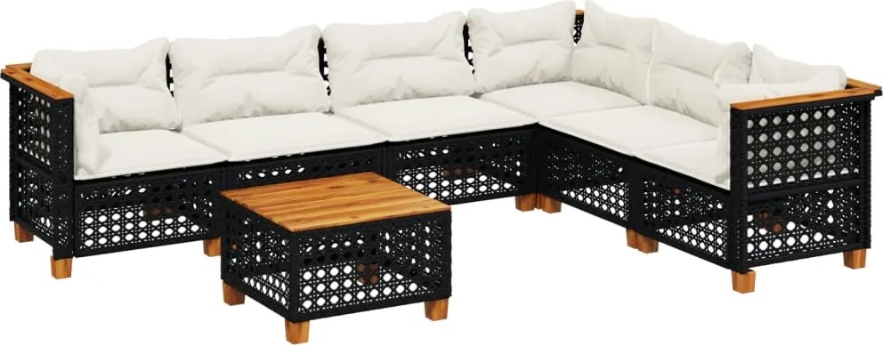vidaXL Set canapele de grădină cu perne, 7 piese, negru, poliratan