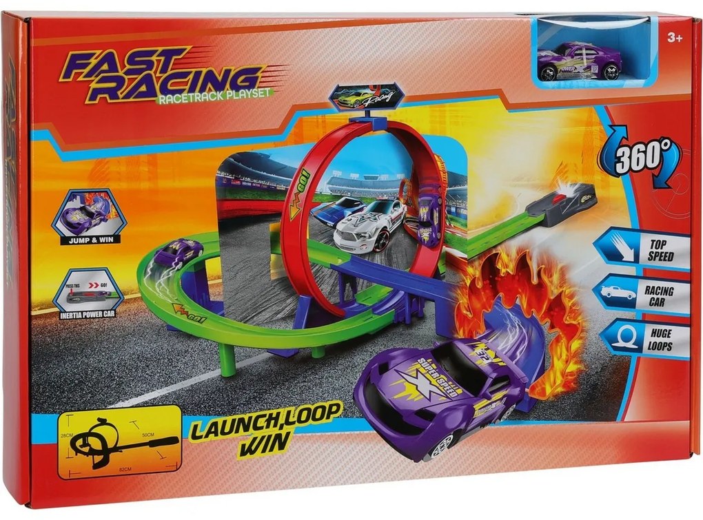 Pistă de curse rapide Fast Racing cu mașină, 7 piese, 46,5 x 6,2 x 29,6 cm