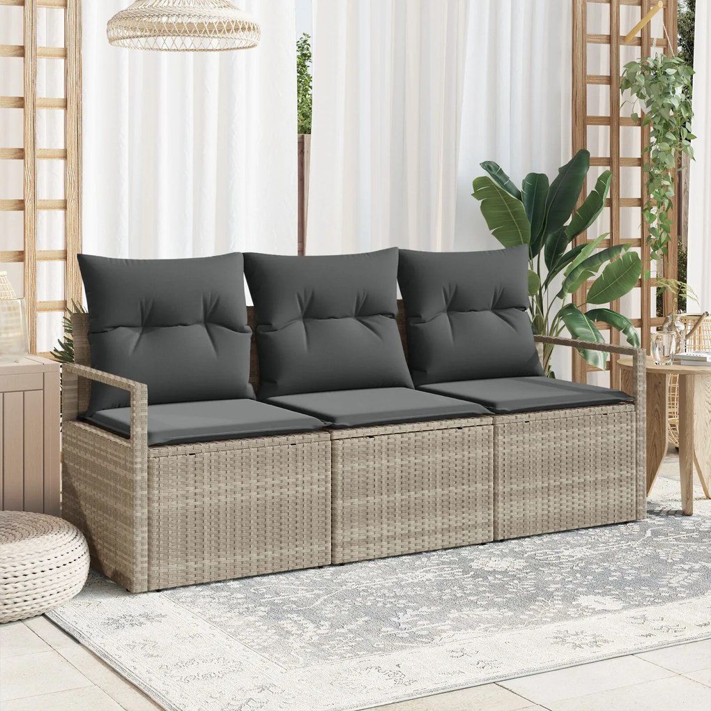vidaXL Set de canapele pentru grădină 3 pcs Gri deschis Rattan poli