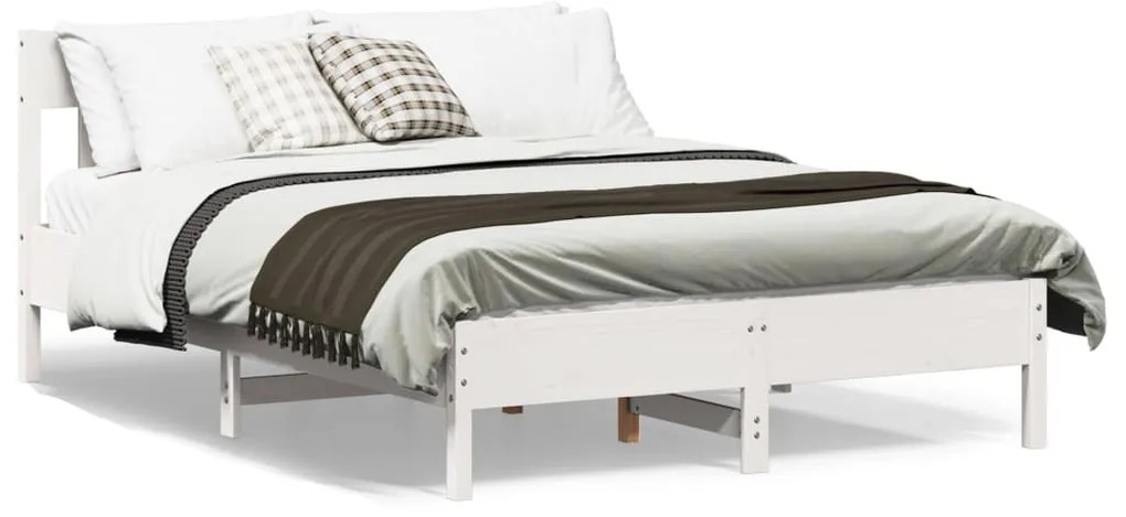 842671 vidaXL Cadru de pat fără saltea, alb, 120x190 cm, lemn masiv pin