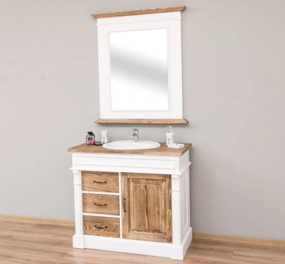 Dulap baie  lemn masiv  cu 3 sertare si 1 usa + oglinda  chiuveta inclusa
