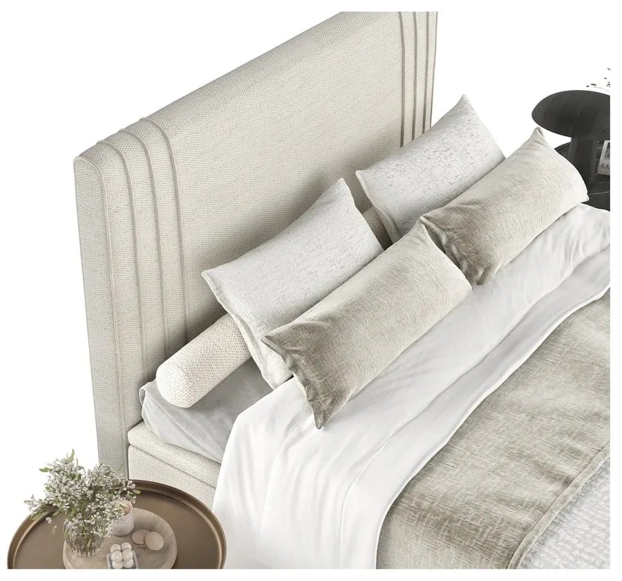 Pat matrimonial bej tapițat cu spațiu de depozitare 140x200 cm Musca – Maison de Rêve