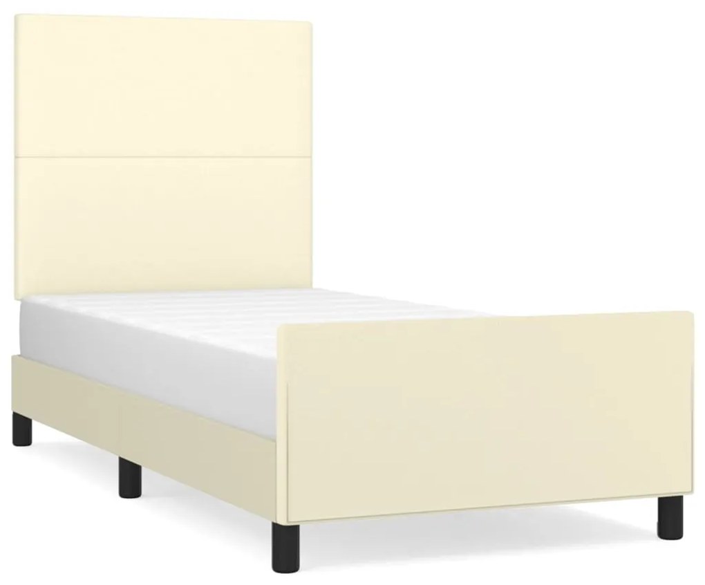 Cadru de pat cu tablie, crem, 90x200 cm, piele ecologica Crem, 90 x 200 cm, Design simplu