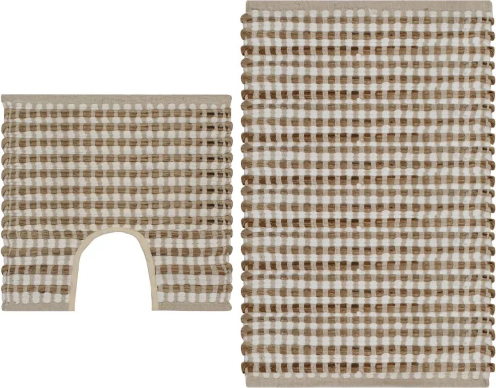 vidaXL Set covoraș de baie lucrat manual, natural și alb, iută textil