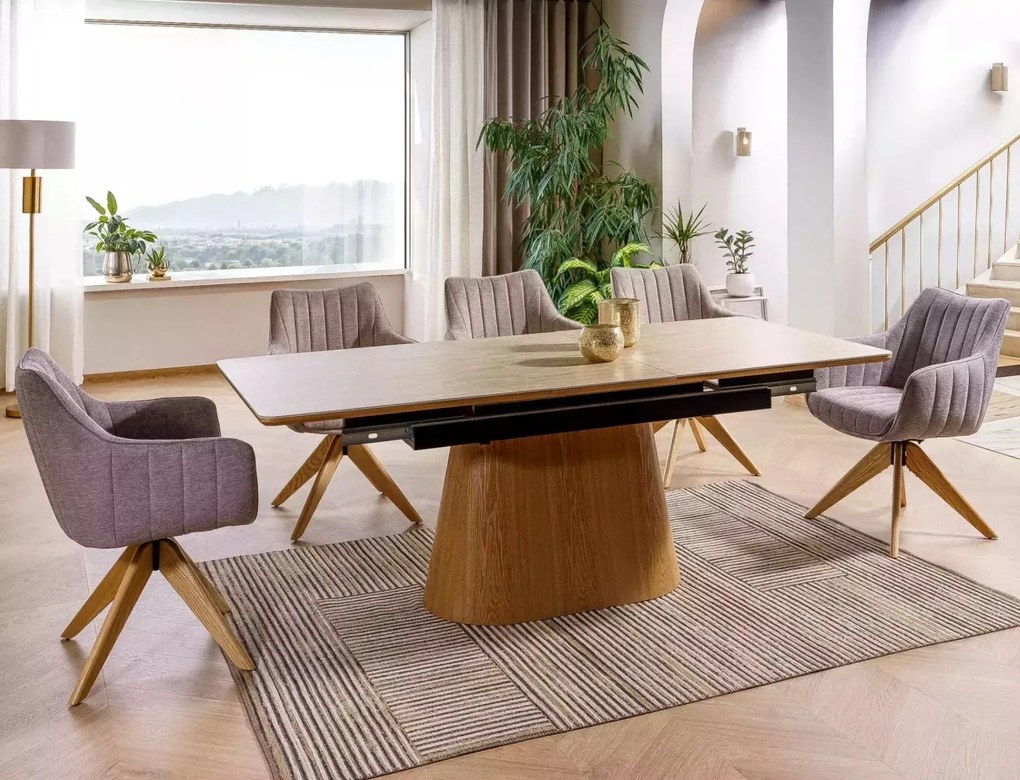 Masa extensibila Monaco travertin bej/stejar L160-200xl90 cm