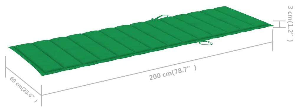 Sezlong de gradina cu perna, gri, lemn masiv de acacia 1, Verde, 200 x 63 x 85 cm