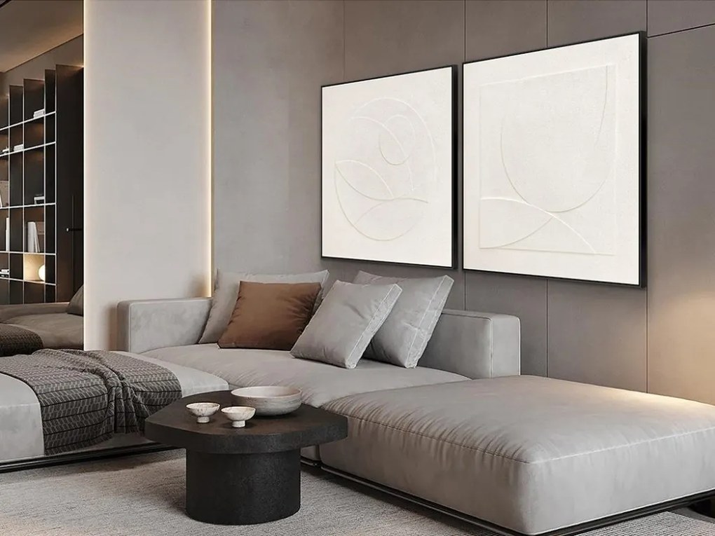 Set de 2 tablouri / Basorelief decoratiune perete Albos 100x100cm