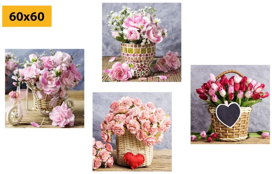 Set tablouri buchete de flori în design vintage