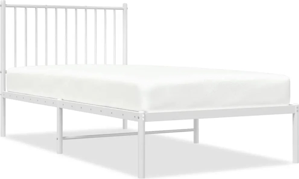 vidaXL Cadru de pat metalic cu tăblie, alb, 90x190 cm