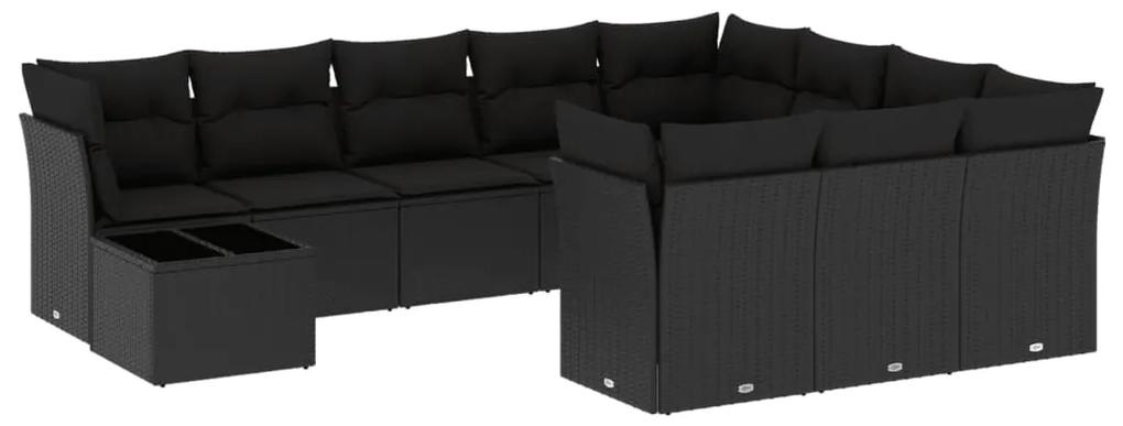 3218255 vidaXL Set canapele de grădină cu perne, 11 piese, negru, poliratan