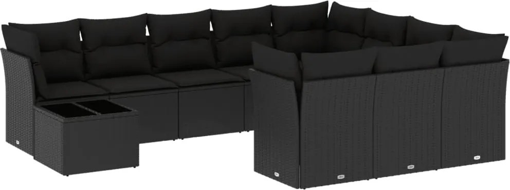 vidaXL Set canapele de grădină cu perne, 11 piese, negru, poliratan