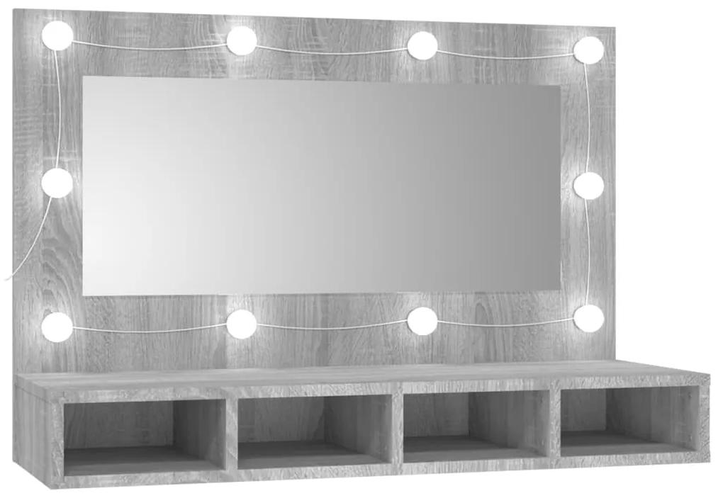 820458 vidaXL Dulap cu oglindă și LED, gri sonoma, 90x31,5x62 cm