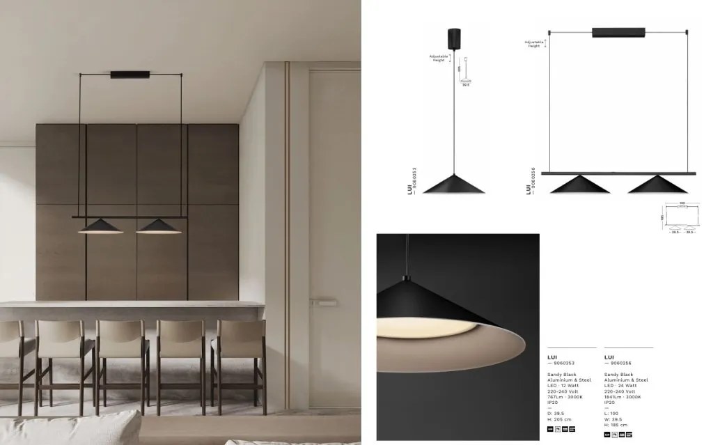 Lustra moderna suspendata LED Lui, negru