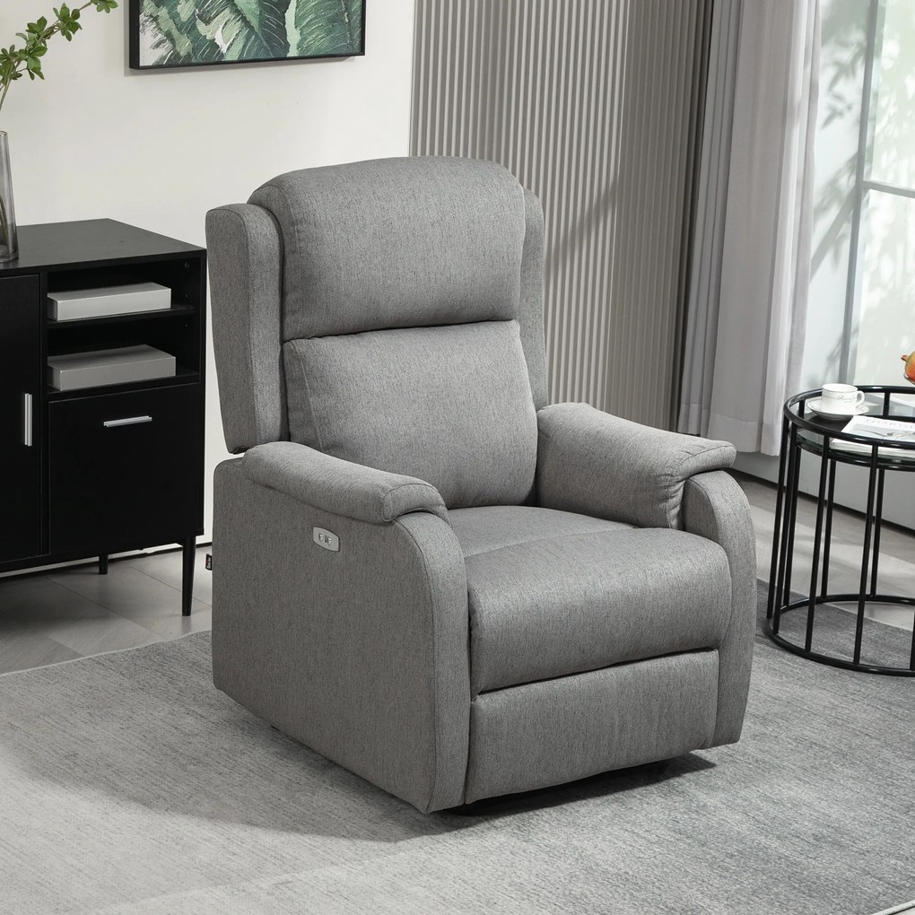 HOMCOM Fotoliu Relax Electric Reclinabil cu Port USB, Gri Închis | Aosom Romania