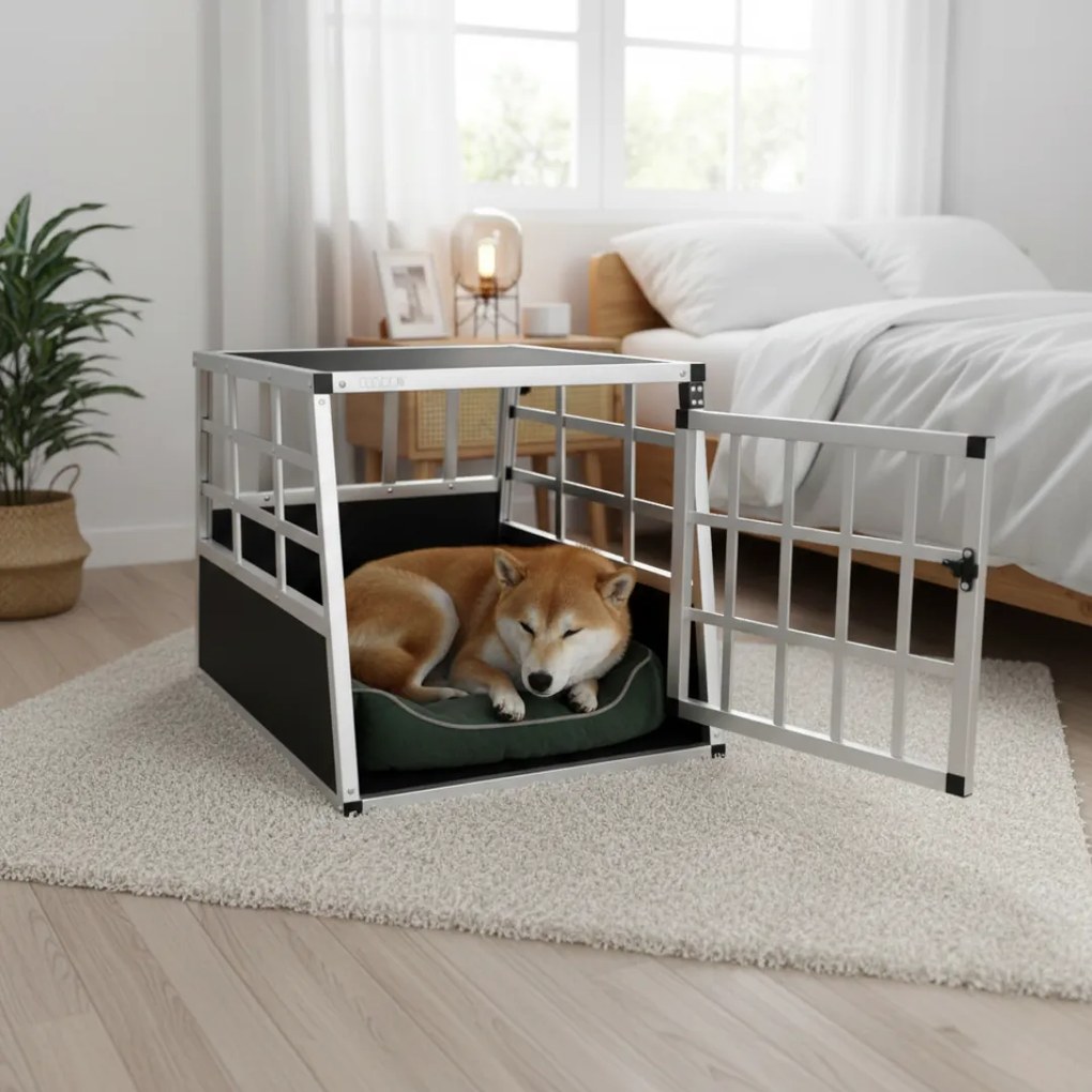 Cușcă de transport pentru câini BRUNO, 70x54x51cm, argintiu/negru Cadoca