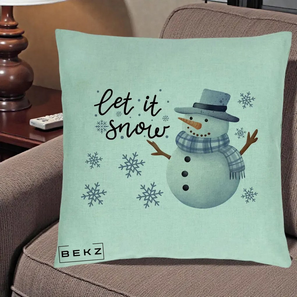 Perna Decorativa Let It Snow Om de Zapada, 40x40 cm, Verde Menta, Husa Detasabila, Perna Inclusa, BEKZ®