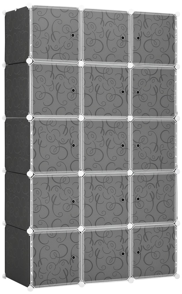 HOMCOM Șifonier cu design în cuburi, 2 cuburi mari și 9 cuburi mici, plastic, metal, 111L x 47L x 183Î cm, Negru+Alb | Aosom Romania