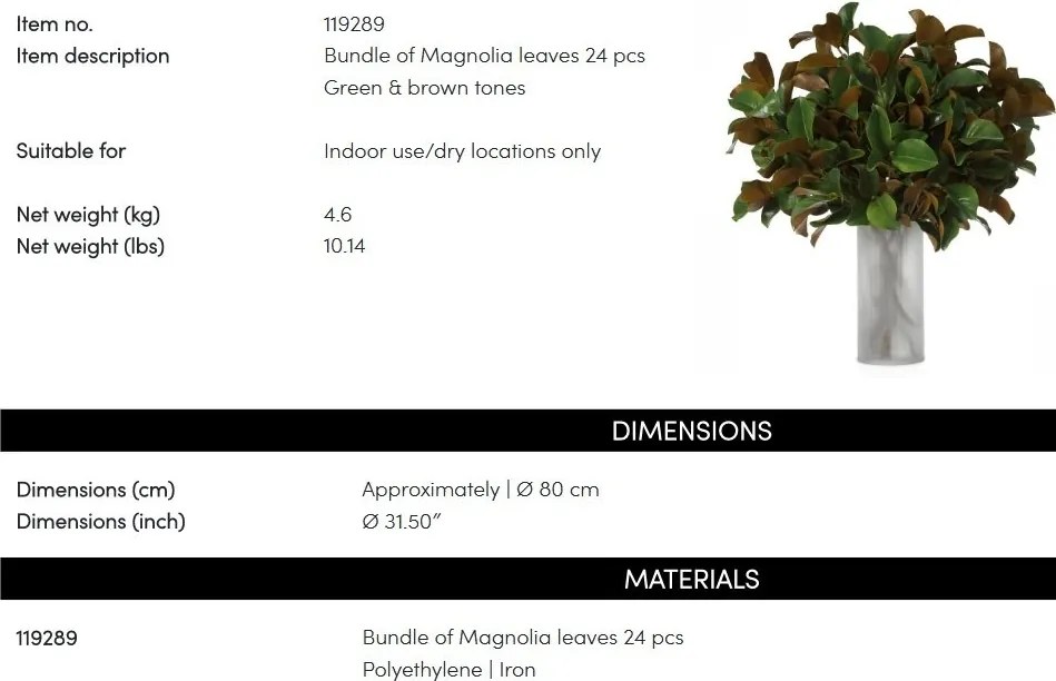 Buchet artificial LUX din 24 fire frunze de Magnolie