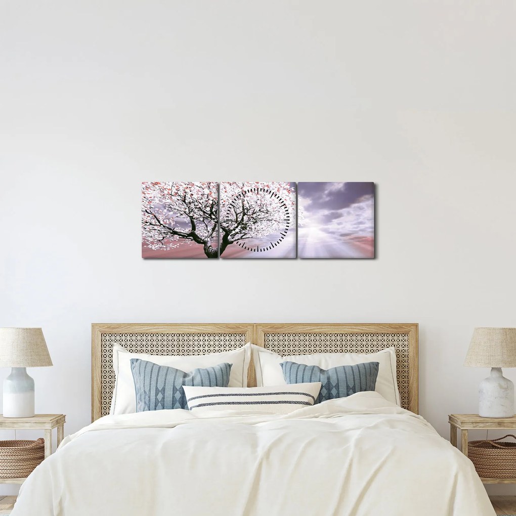 Tablou cu pomul roșu (cu ceas) (90x30 cm)
