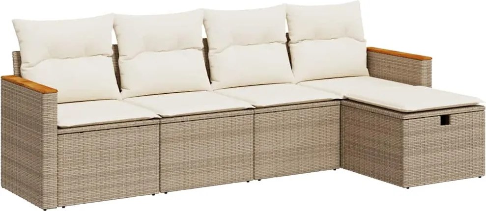 vidaXL Set canapele de grădină cu perne, 5 piese, bej, poliratan