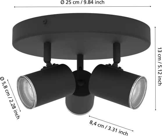 Eglo 901965 - Spot de baie CONSUMA 3xGU10/5W/230V IP44 negru