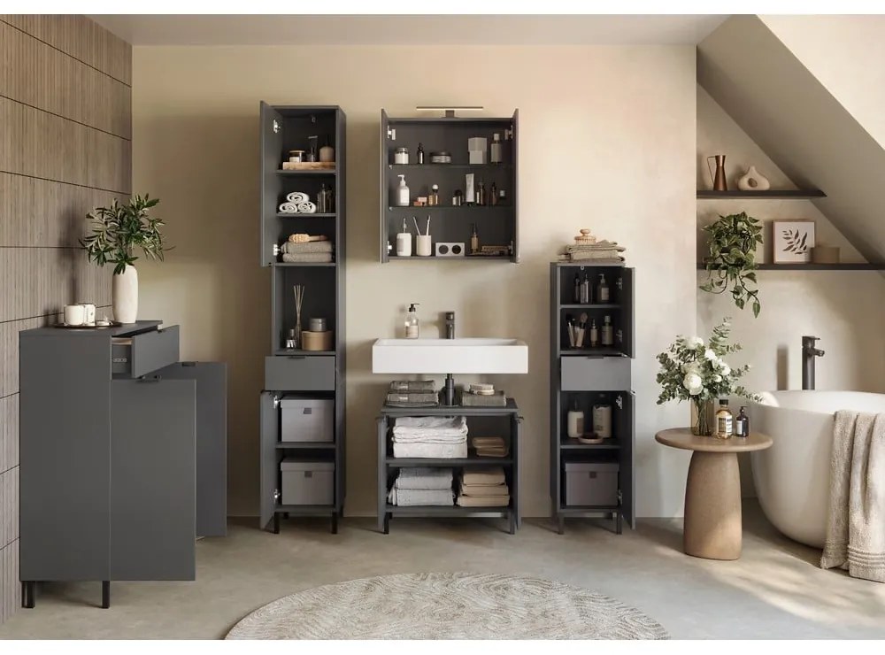 Dulap de baie gri antracit înalt, îngust 30x120 cm Arcena – Germania