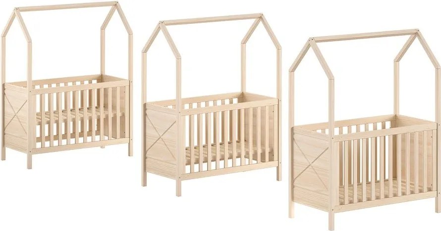 Pătuț în culoare naturală din lemn de pin cu înălțime reglabilă 60x120 cm Scott – Vipack