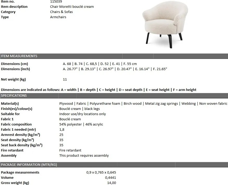 Fotoliu design elegant LUX Moretti, boucle crem 115039 HZ