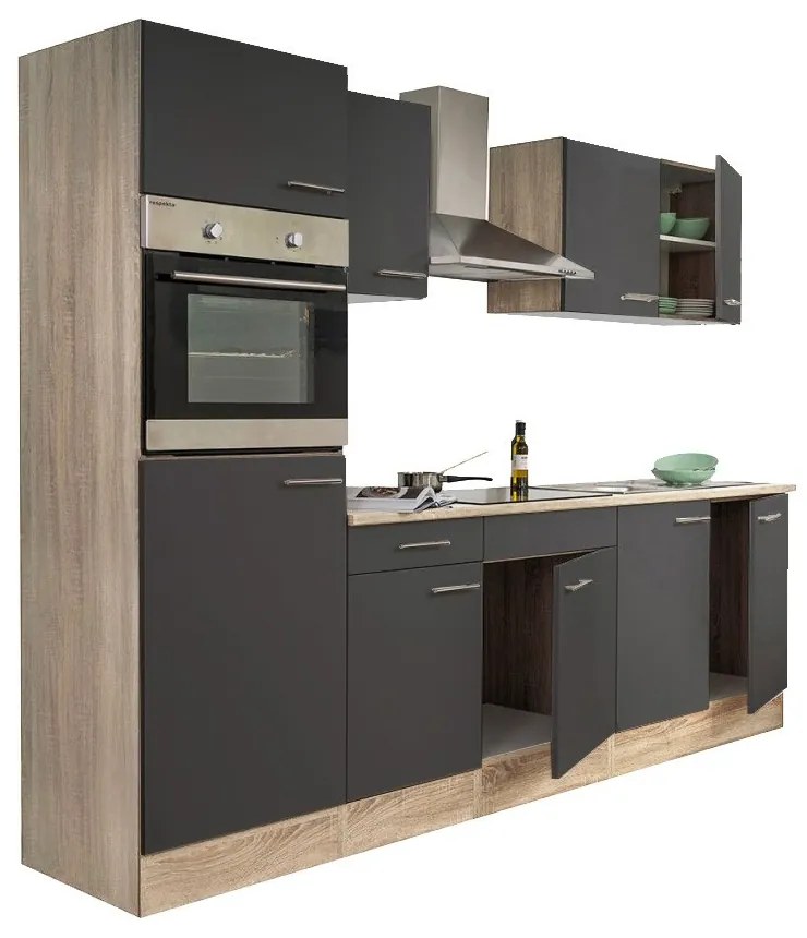 Mobilă de bucătărie Yorki 270 cu corp din stejar sonoma și față antracit satinat