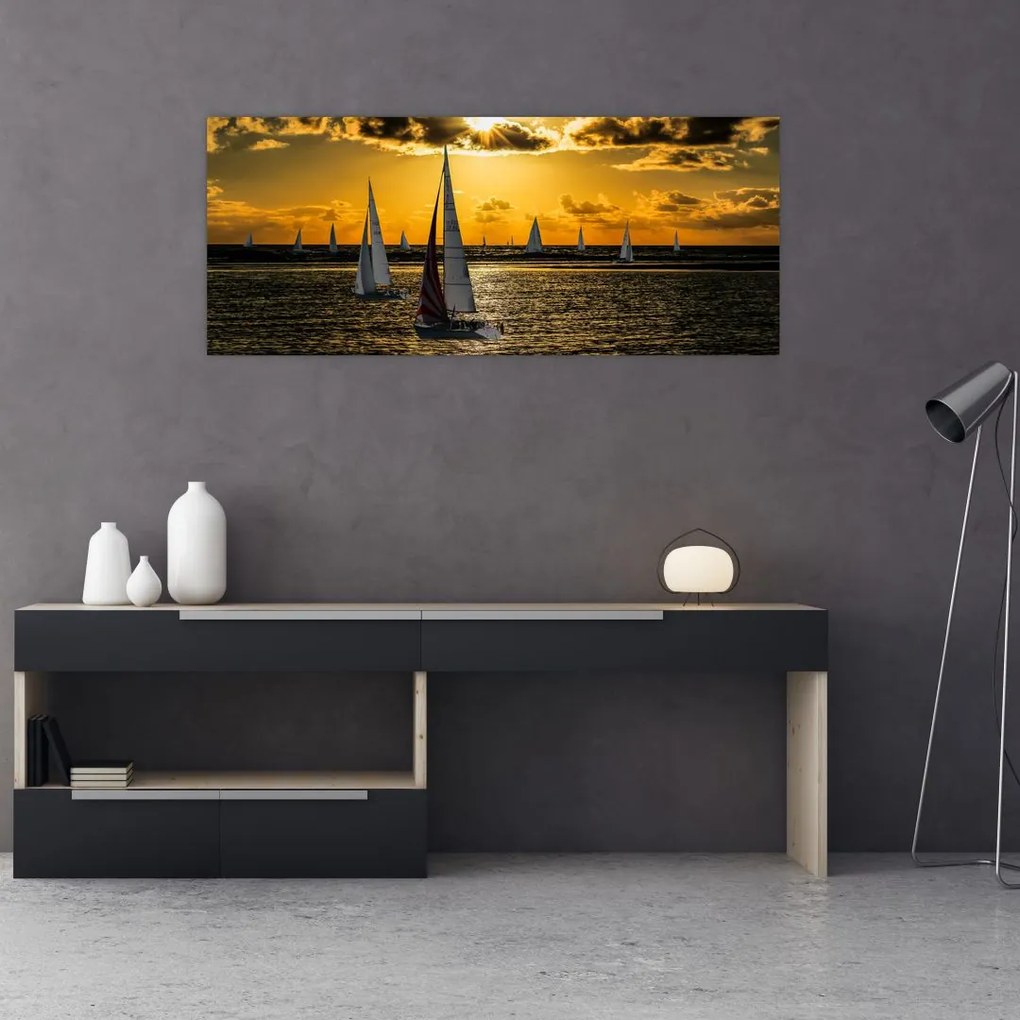 Tablou cu iaht în apus de soare (120x50 cm)