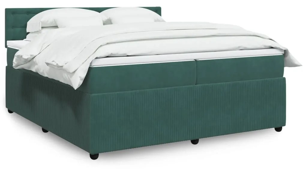 3290145 vidaXL Pat box spring cu saltea, verde închis, 200x200 cm, catifea